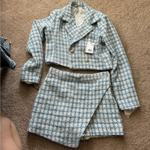 Jason Wu- NWT Blue and White Tweed Cropped Blazer and Mini Skort Matching Set - Picture 2 of 8
